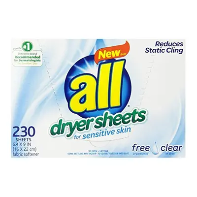 all Fabric Softener Dryer Sheets for Sensitive Skin, Free Clear, Count