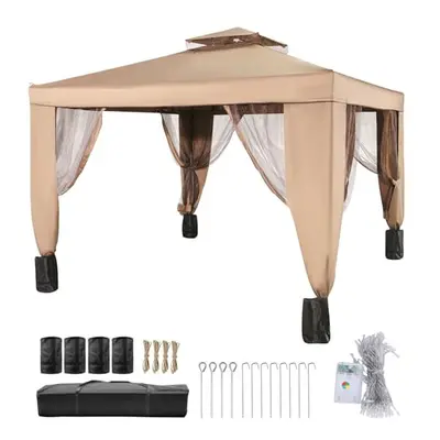 Patio Gazebo 10x10ft Gazebo with Mosquito Netting Steel Frame Outdoor Gazebo Patio Tent Garden W