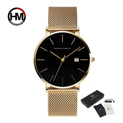 (black,gold) Hannah Martin Classic Bauhaus Design Men Watch Dark Blue Japan Quartz Waterproof Fa