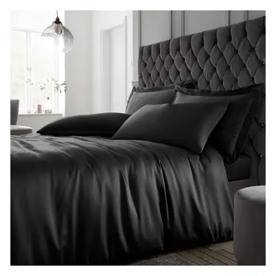 Catherine Lansfield Silky Soft Satin Double Duvet Cover Set with Pillowcases Black