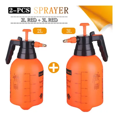 (3L Red-2L Red) 2-Piece Hand Pressure Water Sprayer Trigger Air Pump Garden Disinfection Sprayer