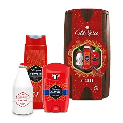 Old Spice Barrel Captain Grooming Tin Men Gift Set Christmas, with in Shower Gel/Shampoo, Deodor