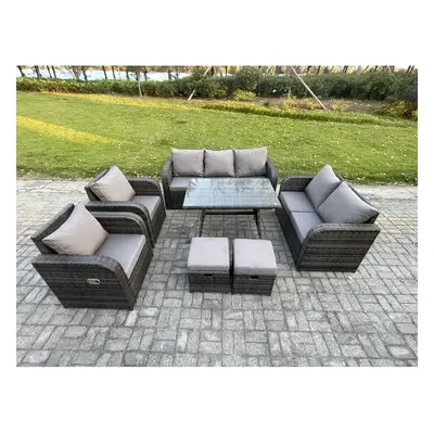 Fimous Outdoor Rattan Garden Furniture Set Seater Patio Lounge Sofa Set with Small Footstools Da