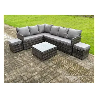 Fimous High Back Rattan Corner Sofa Set Outdoor Furniture Coffee Table