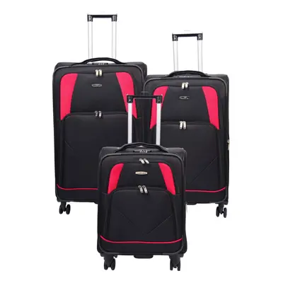 (Black, Full Set of Sizes (S-M-L)) Expandable Four Wheel Soft Suitcase Luggage York Black