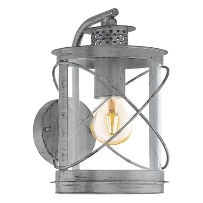 IP44 Outdoor Wall Light Antique Silver & Glass Loop Lantern x 60W E27 Bulb