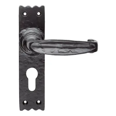 PAIR Creased Style Lever on Slim Euro Lock Backplate x 38mm Black Antique