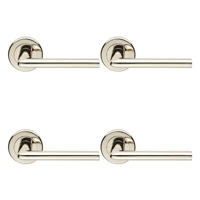 4x PAIR Slimline Straight Bar Lever on Round Rose Concealed Fix Polished Nickel