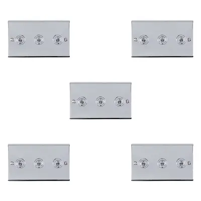 5 PACK Gang Triple Retro Toggle Light Switch POLISHED CHROME 10A Way Plate