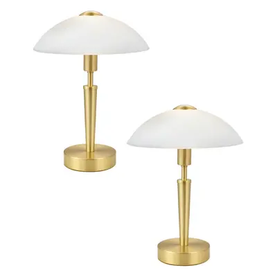 2 PACK Table Lamp Brass Matt Touch on & off Shade White Satinized Glass E14 60W