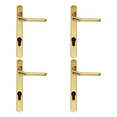 4x Straight Lever Door Handle on Lock Backplate Polished Brass 208mm X 25mm