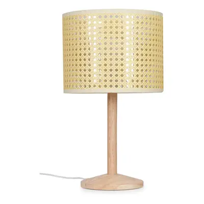 Triston Natural Light Wood Table Lamp + Reni Small Wicker Pendant Drum Shade