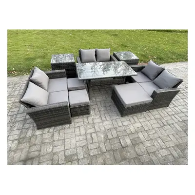 Fimous Seater Wicker PE Rattan Garden Furniture Sets Outdoor Lounge Sofa Set with Oblong Dining 