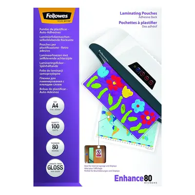 Fellowes A4 Laminating Pouches, Gloss, Micron (2 x Micron) Self adhesive, Pack of