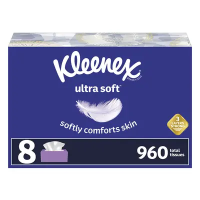 Kleenex Ultra Soft Facial Tissues Count (Pack of 8) (960 Total Tissues)