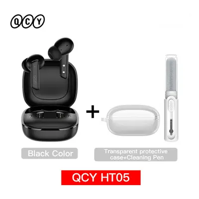 (Black with Case Pen) QCY HT05 ANC Wireless Earphone 40dB Noise Cancelling Bluetooth 5.2 Headpho