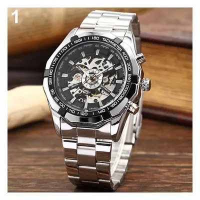 (black) Winner Skeleton Automatic Mechanical Watch Gold Men Watches Stainless Steel Bracelet Spo