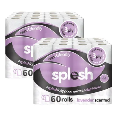 Splesh by Cusheen 3-ply Toilet Roll - Lavender Fragrance (120 Pack) Soft, Quilted Bulk Toilet Ro