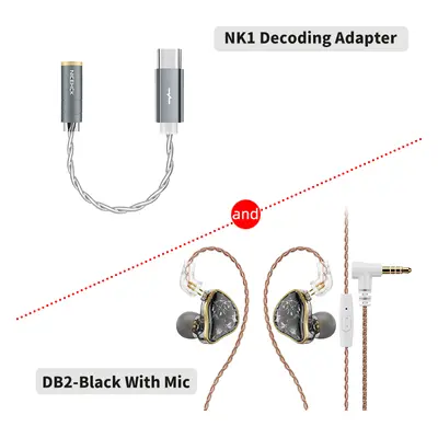 (BlackMic and NK1) NiceHCK DB2 Microphone HiFi Music Earphone 1DD+1BA Hybrid Dual Driver