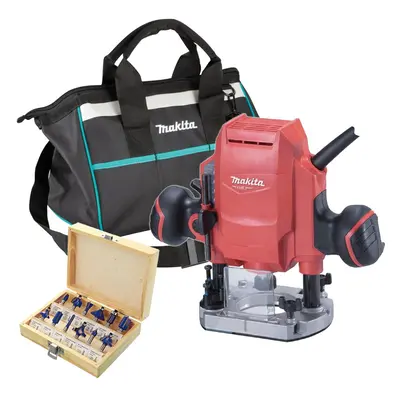 Makita M3601 240v Electric Plunge Router 900w 8mm 1/4" 3/8" + Piece Set + Bag