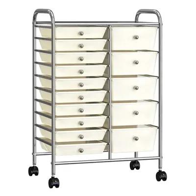 vidaXL 15-Drawer Mobile Storage Trolley White Plastic Multipurpose Drawer