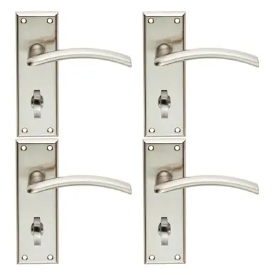 4x PAIR Arched Lever on Bathroom Backplate Door Handle x 50mm Satin Nickel