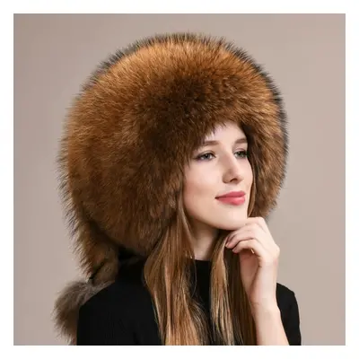 (as the picture, Adjustable(55-60cm)) Fox Fur Hat Women Winter Ear Protection Warm Fur Fashion N