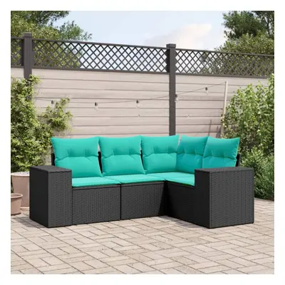 vidaXL Piece Patio Sofa Set with Cushions Black Poly Rattan