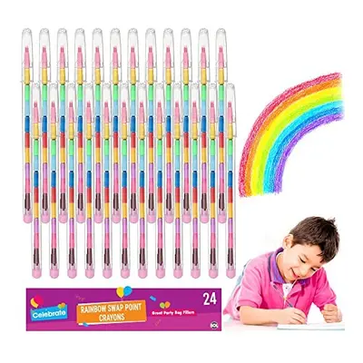 24pk Swap Point Crayon Rainbow Pencils | Twistable Crayons, Mini Colouring Pencils for Party Bag