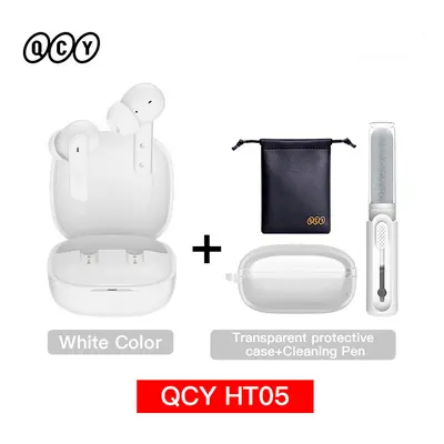 (Whi with Accessories) QCY HT05 ANC Wireless Earphone 40dB Noise Cancelling Bluetooth 5.2 Headph