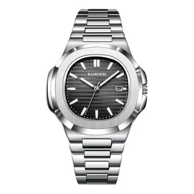 (silver,black) New Luxury Men Quartz Watches 30m Waterproof Automatic Date Watch Stainless Steel