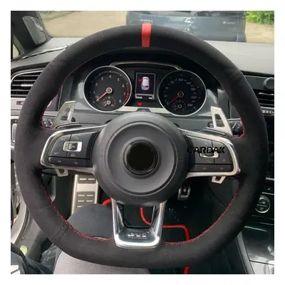 (Style 8) Custom Black Grey Suede Car Steering Wheel Cover For Volkswagen Golf