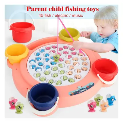 (as the picture) Electric Cute Fishing Toys Musical Rotating Funny Fishing Game Magnetic Toys