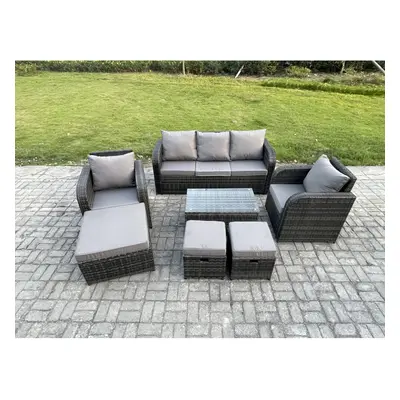 Fimous Seater Rattan Garden Furniture Set Patio Outdoor Lounge Sofa Set with Rectangular Coffee 