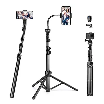 68" Phone Tripod Stand for Smartphone, Gooseneck Aluminum Mobile Phone Tripod for iPhone, Selfie