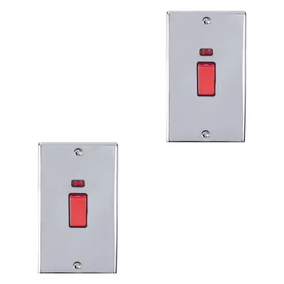 2 PACK Gang Double 45A DP Switch Neon - POLISHED CHROME & BLACK Vertical Plate