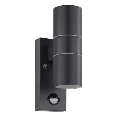 IP44 Outdoor Wall Light & PIR Sensor Anthracite Steel x 3W GU10 Bulb