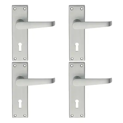 4x PAIR Straight Victorian Handle on Lock Backplate x 43mm Satin Chrome