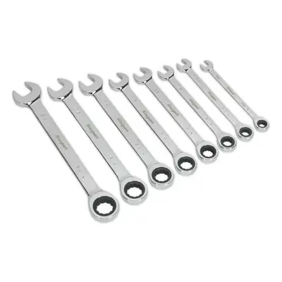 8pc Slim Handled Combination Spanner Set - Point Imperial Ring Open End Head