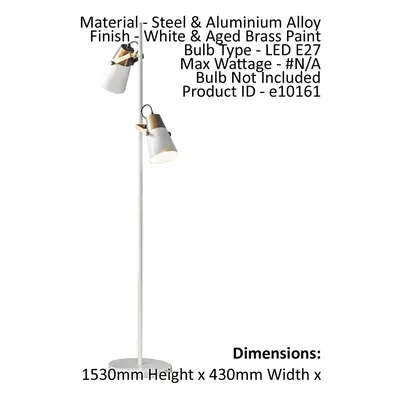 Floor Lamp Light White & Aged Brass Paint x 10W LED E27 Standing