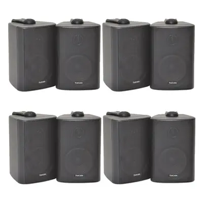 8x 60W Way Black Wall Mounted Stereo Speakers 3" 8Ohm Mini Background Music