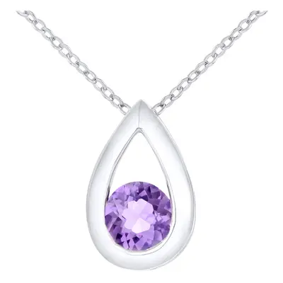 Jewelco London 9ct White Gold Round 22pts Amethyst Teardrop Pendant Necklace inch 46cm - PP0AXL1