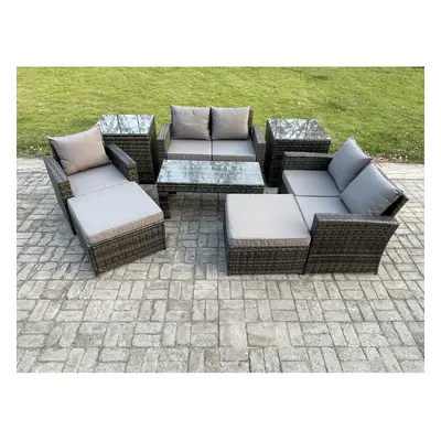 Fimous Seater Outdoor Rattan Patio Furniture Set Garden Lounge Sofa Set with Side Tables Big Foo