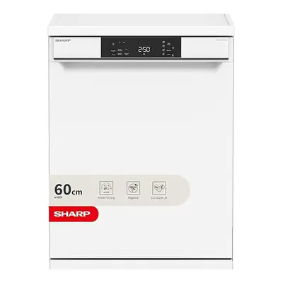 SHARP QW-NA1CF47EW, Freestanding, Dishwasher, Place Settings, White LED Display, Active Drying, 