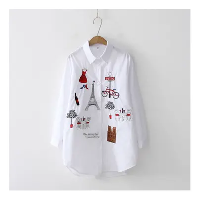 (Iron Tower, M) New Large-size Autumn Top Embroidered Shirt Mid-length Large Version Loose Long-