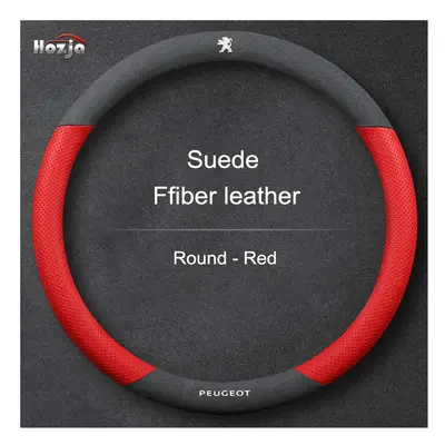 (Round Red) Suede Fur Leather Car Steering Wheel Cover Suitable For Peugeot 207