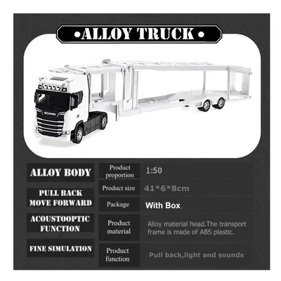 (White Flatbed Truck) 1:50 Simulation Alloy Diecast Large Truck Head Model Container Toy Pull Ba