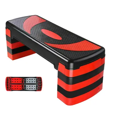 (Red) Levels Aerobic Stepper Adjustable Fitness Exercise Board Step Gym Platform