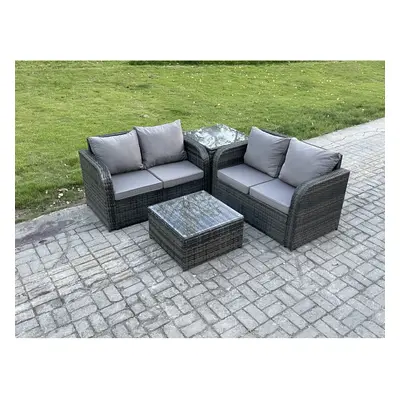 Fimous Rattan Sofa Set Outdoor Garden Furniture Set with Square Coffee Table Loveseat Sofa Side 