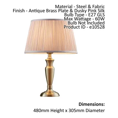 Table Lamp Antique Brass & Dusky Pink Silk 60W E27 Base & Shade e10528